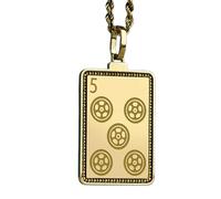 LKBEADS Five Of Dots Mahjong Tile Engraving Pendant Necklace Made In 925 Sterling Silver Gold Plated Charm With 18 "Cable Chain Handmade Jewelry For Men Women |LKD_EGP_00399