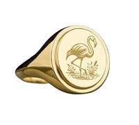 LKBEADS flamingo signet ring| oval ring engraved with design| tropical bird jewelry| animal lover| 925 sterling silver gold plated |LK_PDR_00638_10.5