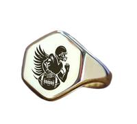 LKBEADS football player ring in hexagon shape | 925 sterling silver silver plated | gift jewelry,vintage style signet ring's hypoallergenic jewellery|LK_PDR_01854_5.5