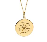 LKBEADS Four Leafs Clover Engraved Coin Pendant Necklace 24mm with 18 Inch Cable Chain | Sterling Silver Gold Plated | Unisex Gift Jewelry|LK_PNDN_0653
