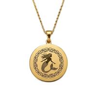 LKBEADS Framed Mermaid Engraving Pendant Necklace Made In 925 Sterling Silver Gold Plated Charm With 18 "Cable Chain Handmade Jewelry For Men Women |LKD_EGP_00495