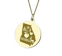 LKBEADS Georgia Map Engraving Pendant Necklace Round Shape Made In 925 Sterling Silver Gold Plated Charm With 18 "Cable Chain Handmade Jewelry For Men Women |LKD_EGP_00179