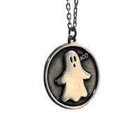 LKBEADS Ghost Embossed Pendant Necklace Made in 925 Sterling Silver With Gold Plating 18" Cable Chain Round Shape Charm For Unisex Handmade Jewelry |LK_EMBO_00302