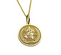 LKBEADS Global Tourism Engraved Coin Pendant Necklace 24mm with 18 Inch Cable Chain | Sterling Silver Gold Plated | Unisex Gift Jewelry|LK_PNDN_0682
