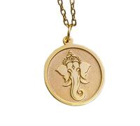 LKBEADS God Ganesha Embossed Pendant Necklace Made in 925 Sterling Silver With Gold Plating 18" Cable Chain Round Shape Charm For Unisex Handmade Jewelry |LK_EMBO_00522