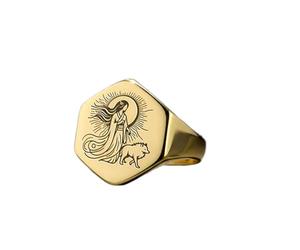 LKBEADS goddess of sun ring in hexagon shape | 925 sterling silver gold plated | gift jewelry,vintage style signet ring's hypoallergenic handmade jewellery|LK_PDR_01420_7