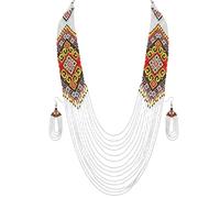 LKBEADS Golden Scroll Diamond Ukrainian Gerdan Necklace With Earring Set Seed Beads Traditional Jewellery Multi Color Handmade Strand Beaded Ukrain Jewelry |LK_UKRN_0437