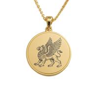 LKBEADS Griffin Engraving Pendant Necklace Round Shape Made In 925 Sterling Silver Gold Plated Charm With 18 "Cable Chain Handmade Jewelry For Men Women |LKD_EGP_00753