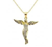 LKBEADS Guardian Angel Pendant & Locket With Cubic Zirconia Stone Made In Gold Plated Brass 30Mm Protection Jewelry Family Charm Necklace With 18 Inch Chain Cable|LK_CHN_0091