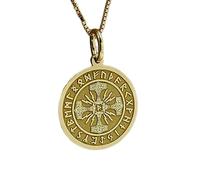 LKBEADS Hammer of Thor Engraved Coin Pendant Necklace 24mm with 18 Inch Cable Chain | Sterling Silver Gold Plated | Unisex Gift Jewelry|LK_PNDN_0722