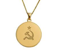 LKBEADS Hammer & Sickle Engraving Pendant Necklace Made In 925 Sterling Silver Gold Plated Charm With 18 "Cable Chain Handmade Jewelry For Men Women |LKD_EGP_00611