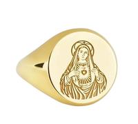 LKBEADS heart of mary signet ring| the immaculate charm| christian protection amulet| catholic gift| flaming holy ring| 925 sterling silver gold plated |LK_PDR_00253_7.5