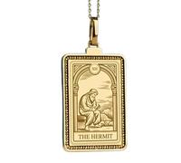 LKBEADS Hermit Tarot Engraving Pendant Necklace Made In 925 Sterling Silver Gold Plated Charm With 18 "Cable Chain Handmade Jewelry For Men Women |LKD_EGP_00219