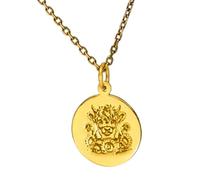 LKBEADS Highland Cow & Sunflower Embossed Pendant Necklace Made in 925 Sterling Silver With Gold Plating 18" Cable Chain Round Shape Charm Jewelry |LK_EMBO_00075