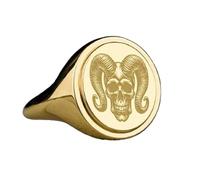 LKBEADS horned skull signet ring| occult jewelry| oval engraved ram gothic gift| gift jewelry| 925 sterling silver gold plated |LK_PDR_00603_9