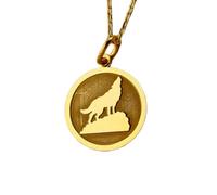 LKBEADS Howling Wolf Engraved Coin Pendant Necklace 24mm with 18 Inch Cable Chain | Sterling Silver Gold Plated | Unisex Gift Jewelry|LK_PNDN_0801