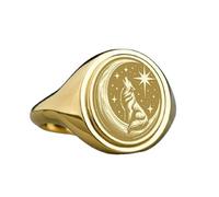 LKBEADS howling wolf signet ring| celestial animal jewelry| oval engraved crescent moon moonlit gift| jewelry| 925 sterling silver gold plated |LK_PDR_00406_8.5