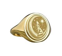 LKBEADS howling wolf signet ring| celestial animal jewelry| oval engraved crescent moon moonlit gift| jewelry| 925 sterling silver gold plated |LK_PDR_00613_6.5