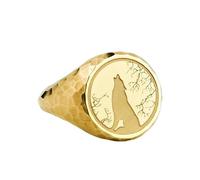 LKBEADS howling wolf signet ring| hammered animal jewelry| spirit guide symbol| wilderness gift for him| protection ring men| 925 sterling silver gold plated |LK_PDR_00173_8.5
