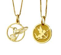 LKBEADS Hummingbird Cupid Angel Pendant Necklace Set Pack 2 Gold Plated 925 Sterling Silver 28mm Coin Medallion Bird Love Symbol Jewelry Women Men