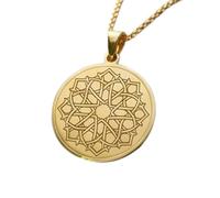 LKBEADS Islamic Geometric Star Engraving Pendant Necklace Made In 925 Sterling Silver Gold Plated Charm With 18 "Cable Chain Handmade Jewelry For Men Women |LKD_EGP_00554