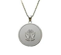 LKBEADS Islamic Prayer Hands Embossed Pendant Necklace Made in 925 Sterling Silver With Silver Plating 18" Cable Chain Round Shape Charm For Unisex Jewelry |LK_EMBO_00831