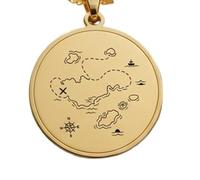 LKBEADS Island Treasure Map Engraving Pendant Necklace Made In 925 Sterling Silver Gold Plated Charm With 18 "Cable Chain Handmade Jewelry For Men Women |LKD_EGP_00521