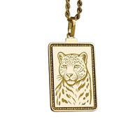 LKBEADS Jaguar Engraving Pendant Necklace Rectangle Shape Made In 925 Sterling Silver Gold Plated Charm With 18 "Cable Chain Handmade Jewelry For Men Women |LKD_EGP_00245
