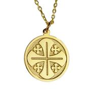 LKBEADS Jerusalem Cross Embossed Pendant Necklace Made in 925 Sterling Silver With Gold Plating 18" Cable Chain Round Shape Charm For Unisex Handmade Jewelry |LK_EMBO_00203