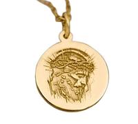 LKBEADS Jesus Christ Embossed Pendant Necklace Made in 925 Sterling Silver With Gold Plating 18" Cable Chain Round Shape Charm For Unisex Handmade Jewelry |LK_EMBO_00113