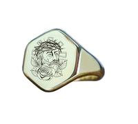 LKBEADS jesus ring in hexagon shape | 925 sterling silver silver plated | gift jewelry,vintage style signet ring's hypoallergenic handmade jewellery|LK_PDR_01329_7.5