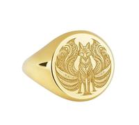 LKBEADS kitsune fox signet ring| japanese mythology jewelry spirit engraved legendary creature talisman yokai| 925 sterling silver gold plated |LK_PDR_00138_9