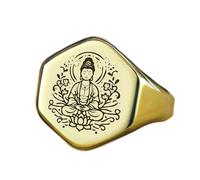 LKBEADS kuan yin ring in hexagon shape | 925 sterling silver gold plated | gift jewelry,vintage style signet ring's hypoallergenic handmade jewellery|LK_PDR_01418_6
