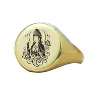 LKBEADS kuan yin ring in round shape | 925 sterling silver gold plated | gift jewelry,vintage style signet ring's hypoallergenic handmade jewellery|LK_PDR_01417_8.5