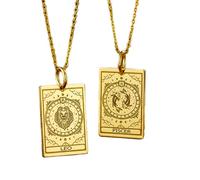 LKBEADS Leo Pisces Zodiac Pendant Necklace Pack of 2 Gold Plated 925 Sterling Silver Rectangular Astrology Horoscope Zodiac Sign Engraved Medallion Necklace Jewelry Gift