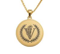 LKBEADS Letter V with Torch Laurel Engraving Pendant Necklace Made In 925 Sterling Silver Gold Plated Charm With 18 "Cable Chain Jewelry For Men Women |LKD_EGP_00734