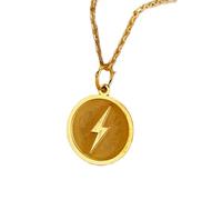 LKBEADS Lightning Bolt Engraved Coin Pendant Necklace 24mm with 18 Inch Cable Chain | Sterling Silver Gold Plated | Unisex Gift Jewelry|LK_PNDN_0921