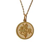 LKBEADS Lilly Flower Engraved Coin Pendant Necklace 24mm with 18 Inch Cable Chain | Sterling Silver Gold Plated | Unisex Gift Jewelry|LK_PNDN_0923