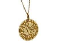 LKBEADS Lilly Flower Engraved Coin Pendant Necklace 24mm with 18 Inch Cable Chain | Sterling Silver Gold Plated | Unisex Gift Jewelry|LK_PNDN_0924