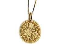 LKBEADS Lilly Flower Engraved Coin Pendant Necklace 24mm with 18 Inch Cable Chain | Sterling Silver Gold Plated | Unisex Gift Jewelry|LK_PNDN_0922