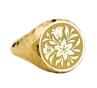 LKBEADS lily of the valley signet ring| hammered floral jewelry| botanical gift for her| nature lover elegant flower may ring| 925 sterling silver gold plated |LK_PDR_00193_11