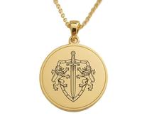LKBEADS Lions with Shield and Sword Engraving Pendant Necklace Made In 925 Sterling Silver Gold Plated Charm With 18 "Cable Chain Jewelry For Men Women |LKD_EGP_00801
