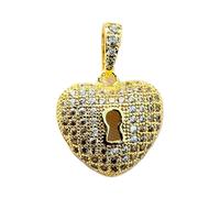 LKBEADS locked heart pendant | with cubic zirconia stone made in stainless steel |gold plated,16x16mm |gift for couples, gf & bf, love jewelrey charm necklace|18 inch chain |LK_CHP_0009_C
