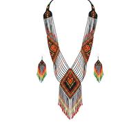 LKBEADS Loom Pattern Ukrainian Gerdan Necklace With Earring Set Seed Beads Traditional Jewellery Multi Color Handmade Strand Beaded Ukrain Jewelry |LK_UKRN_0507