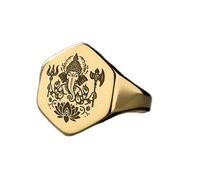 LKBEADS lord ganesh ring in hexagon shape | 925 sterling silver gold plated | gift jewelry,vintage style signet ring's hypoallergenic handmade jewellery|LK_PDR_01388_10.5