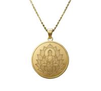 LKBEADS Lotus Buddha Engraving Pendant Necklace Round Shape Made In 925 Sterling Silver Gold Plated Charm With 18 "Cable Chain Handmade Jewelry For Men Women |LKD_EGP_00562