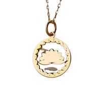 LKBEADS Lotus Embossed Pendant Necklace Made in 925 Sterling Silver With Gold Plating 18" Cable Chain Round Shape Charm For Unisex Handmade Jewelry |LK_EMBO_00694