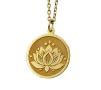 LKBEADS Lotus Flower Embossed Pendant Necklace Made in 925 Sterling Silver With Gold Plating 18" Cable Chain Round Shape Charm For Unisex Handmade Jewelry |LK_EMBO_00494