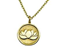 LKBEADS Lotus Flower Embossed Pendant Necklace Made in 925 Sterling Silver With Gold Plating 18" Cable Chain Round Shape Charm For Unisex Handmade Jewelry |LK_EMBO_00156