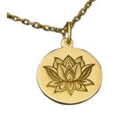 LKBEADS Lotus Flower Embossed Pendant Necklace Made in 925 Sterling Silver With Gold Plating 18" Cable Chain Round Shape Charm For Unisex Handmade Jewelry |LK_EMBO_00142